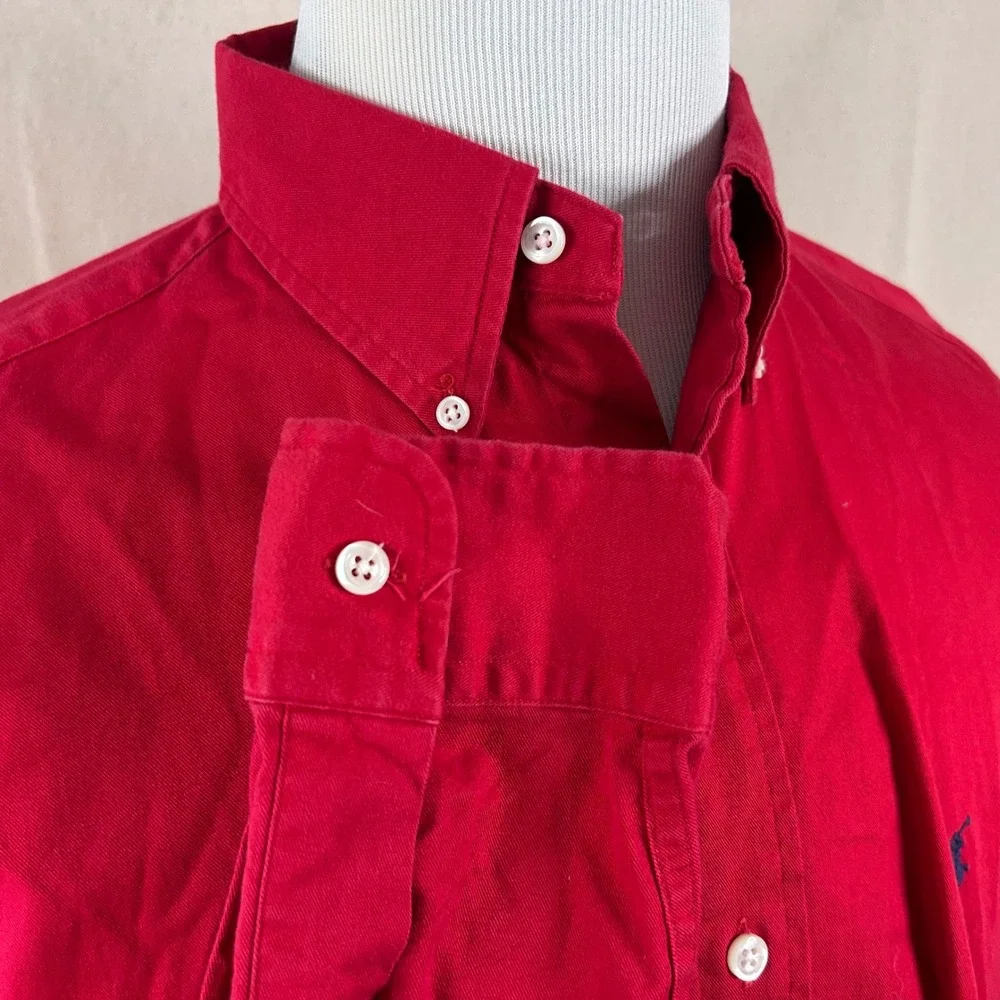 Polo Ralph Lauren Large Blaire Vintage Button Down Shirt Red Twill Cotton Mens
